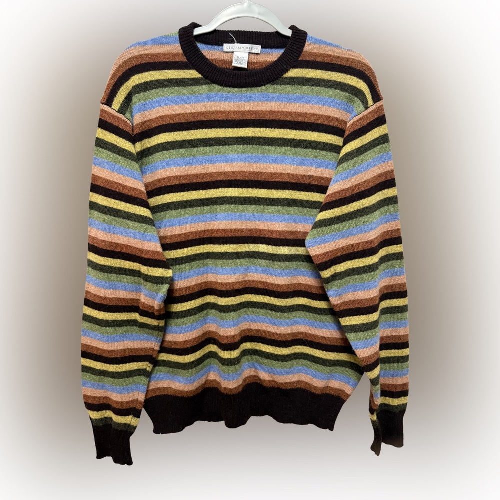 VINTAGE Geoffrey Beene Wool Multi colored striped sweater XL
